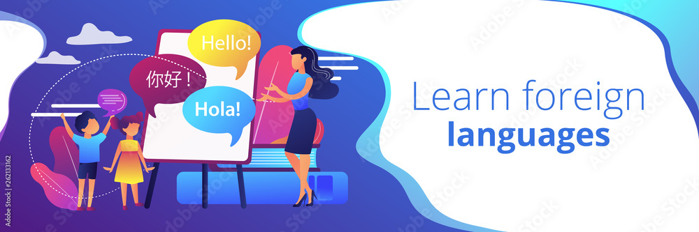 Fotografering Tiny people, teacher and kids in camp learning English and Chinese