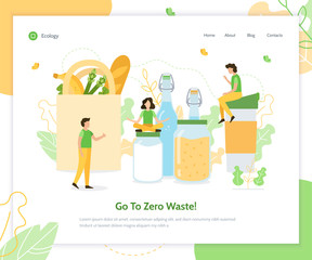 Go to Zero Waste. Ecology banner. Landing page design template. Flat vector illustration.