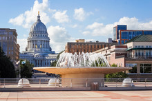 Downtown Madison Wisconsin Buildings With Capitol Of Wisconsin