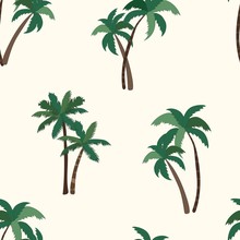 Half-drop Seamless Repeat Pattern With Green Palm Trees On An Ivory Background