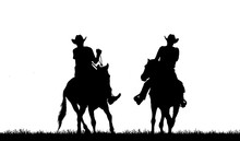 Silhouette Cowboy Riding Horse On White Background