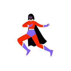 Wall Mural - Young Woman in Bright Superhero Costume and Mask, Super Girl Character Vector Illustration