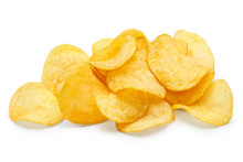Delicious Potato Chips, Isolated On White Background