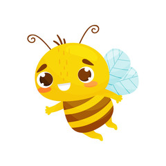 Poster - Sweetie bee in flight. Cartoon style. Vector illustration on white background.