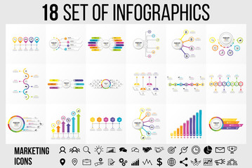 Poster - Vector 18 Set Of Infographics Template Design . Business Data Visualization Timeline with Marketing Icons most useful can be used for presentation, diagrams, annual reports, workflow layout