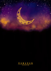 Wall Mural - abstract crescent moon graphic design and night sky watercolor digital art painting for ramadan kare