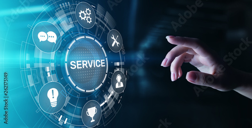 Fotomural Service support customer help call center Business technology button on virtual screen