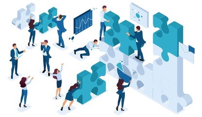 Poster - isometric set characters, young entrepreneurs