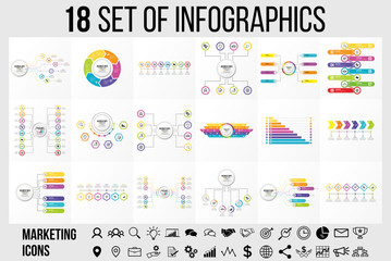 Poster - Vector 18 Set Of Infographics Template Design . Business Data Visualization Timeline with Marketing Icons most useful can be used for presentation, diagrams, annual reports, workflow layout