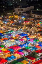Photo Of Night Market High View From Building Colorful Tent Retail Shop And Lighting