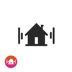 Poster - home icon vector symbol, black and white house pictogram with signal waves, idea of door phone prote