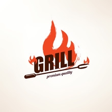 Bbq And Grill  Stylized Vector Symbol, Label And Emblem Template