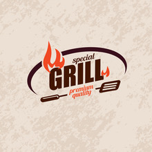 Bbq And Grill  Stylized Vector Symbol, Label And Emblem Template