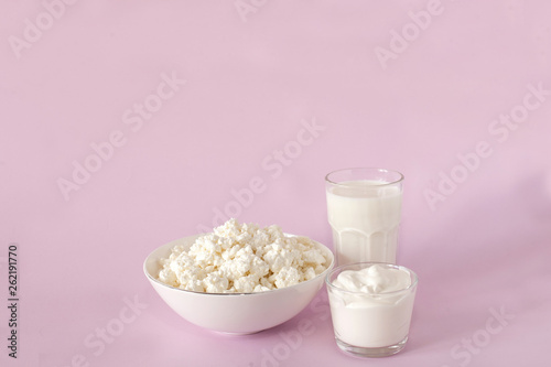 Fresh Cottage Cheese For Breakfast In A White Bowl Sour Cream And