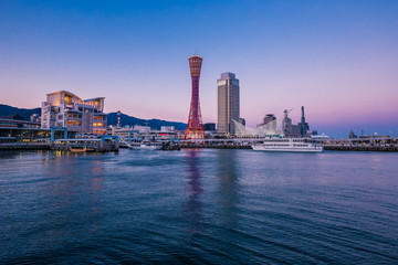Fototapete - Port of Kobe skyline before sunset, Kansai, Japan