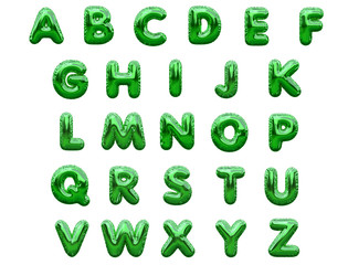 Wall Mural - Green alphabet foil party celebration balloons. 3D rendering