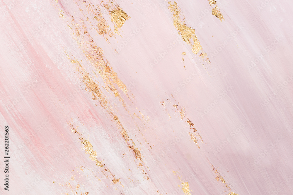 Delicate pink marble background with gold brushstrokes. Place for your design - obrazy, fototapety, plakaty 