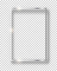 Vector silver shiny vintage square frame isolated on transparent background. Luxury glowing realistic border