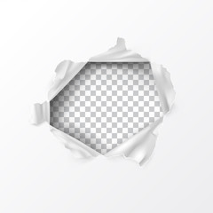 Wall Mural - vector realistic torn hole in paper on transparent background.