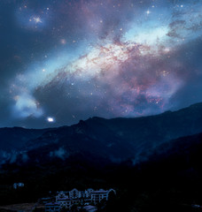 Wall Mural - nature landscape and constellation over it, elements of this image furnished by nasa b