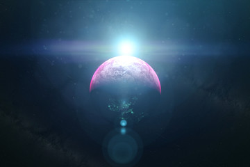 Wall Mural - sun ray over the earth, view from space, elements of this image furnished by nasa b