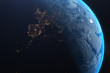 Wall Mural - close up planet earth surface, cities glowing at night, elements of this image furnished by nasa b