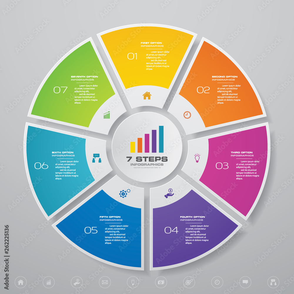 7 steps cycle chart infographics elements for data presentation. EPS 10 ...