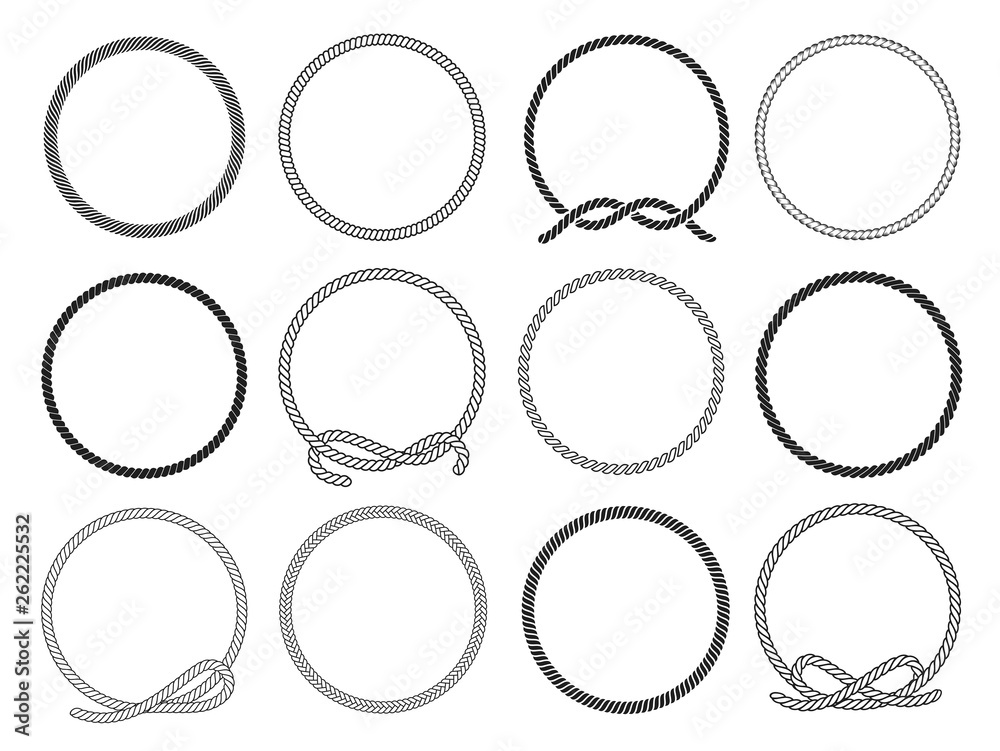 Round rope set, twisted round pattern for decoration - obrazy, fototapety, plakaty 