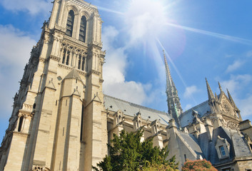 Sticker - Notre Dame exterior view against a blue sky, Paris