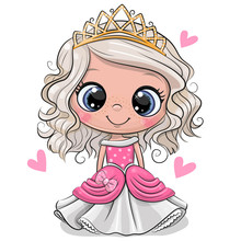 Cartoon Princess With Hearts Isolated On A White Background