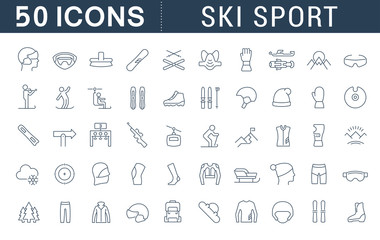 Canvas Print - Set Vector Line Icons of Ski Sport.