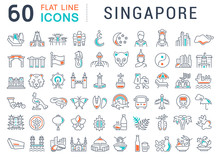 Set Vector Line Icons Of Singapore.