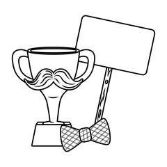 Poster - trophy with moustache bow tie and signboard black and white