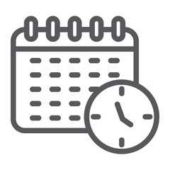 Poster - Schedule line icon, organizer and time, calendar sign, vector graphics, a linear pattern on a white background.