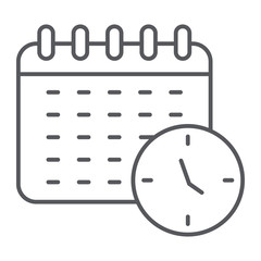 Poster - Schedule thin line icon, organizer and time, calendar sign, vector graphics, a linear pattern on a white background.