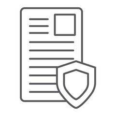 Poster - Security document thin line icon, privacy and paper, list with shield sign, vector graphics, a linear pattern on a white background.