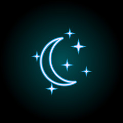 Aufkleber - crescent moon and stars neon icon. Elements of Camping set. Simple icon for websites, web design, mobile app, info graphics