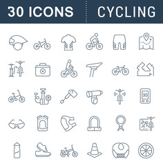 Canvas Print - Set Vector Line Icons of Cycling.