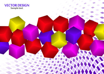 Poster - bright abstract background with randomly arranged multi-colored cubes.