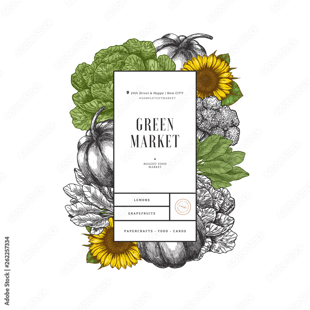 Farm fresh products vertical design template. Vintage style organic ...