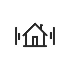 Poster - home icon vector symbol, line outline art house pictogram signal waves, idea of door phone protectio