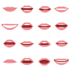 mouth animation set. mouths pronounce letters. lip movement. various open mouth options with lips, t