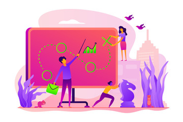 Wall Mural - Business strategy, business goals and plan, business achievement and successful development. Vector isolated concept illustration with tiny people and floral elements. Hero image for website.