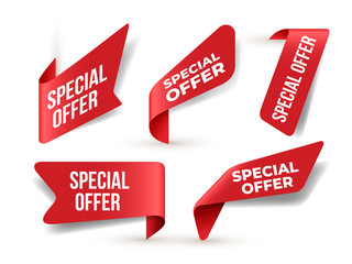 Sticker - Set of red banner Special Offer. Flat design. Vector Illustration. Isolated on white background.