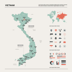 Wall Mural - vector map of vietnam. high detailed country map with division, cities and capital hanoi. political 