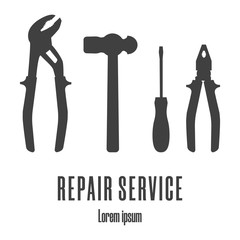 Wall Mural - Silhouette icons of a hammer, screwdriver, pliers. Repair service logo. Clean and modern vector illustration.