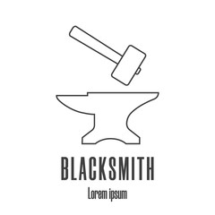 Wall Mural - Line style icon of a hammer and anvil. Blacksmith, repair logo. Clean and modern vector illustration.