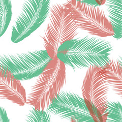 Naklejka na meble Tropical Palm Tree Leaves. Vector Seamless Pattern. Simple Silhouette Coconut Leaf Sketch. Summer Floral Background. Wallpaper of Exotic Palm Tree Leaves for Textile, Fabric, Cloth Design, Print, Tile