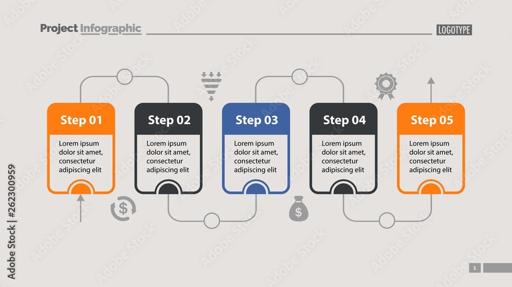 Five Steps of Workflow Slide Template Stock Vector | Adobe Stock