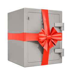 Poster - safe box with red bow and ribbon, gift concept. 3d rendering